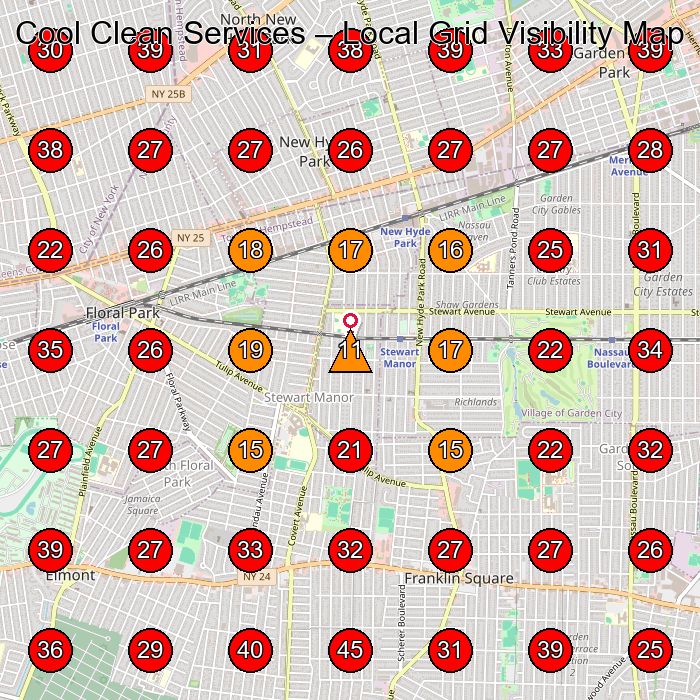Cool Clean Services GeoGrid visibility map for Air Conditioning Contractor in Floral Park